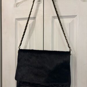 Vintage Abaco Pebbled Leather w/Fur Flap Shoulder Bag-Made in France